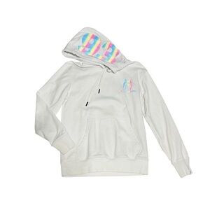 Bape S White iridescent rainbow logo hoodie